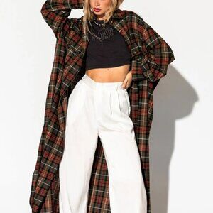 NWT Dressed in LALA // Grunge Goddess Flannel Duster Plaid Jacket Shirt // L